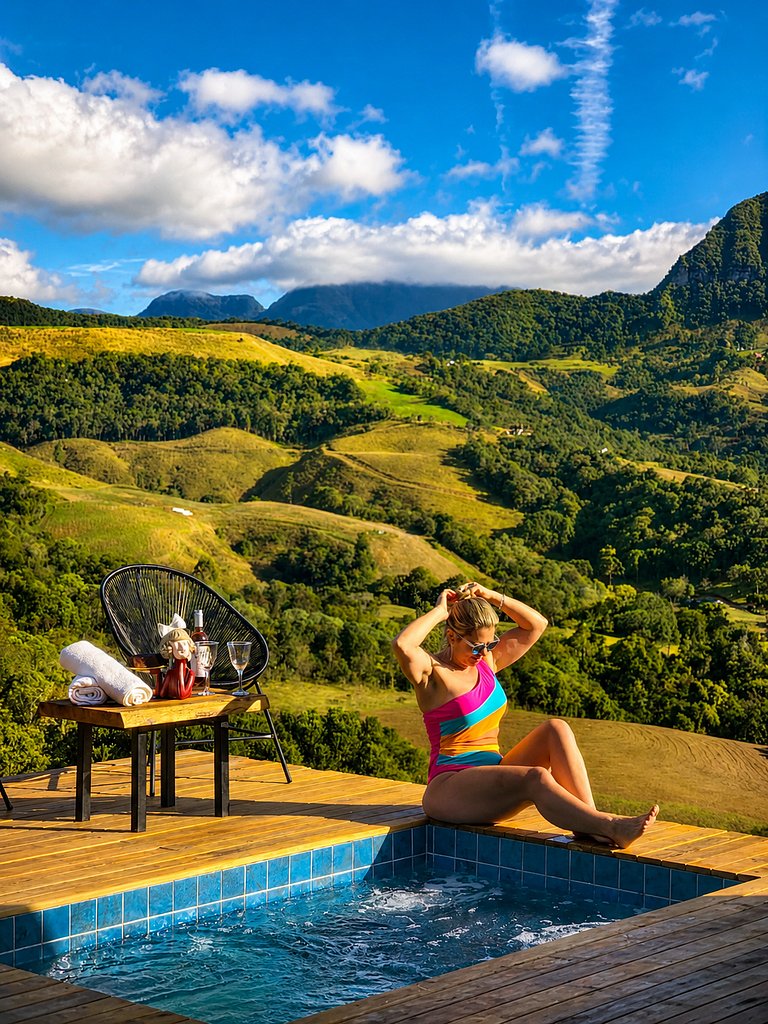 Chalé com piscina aquecida e vista incrivel